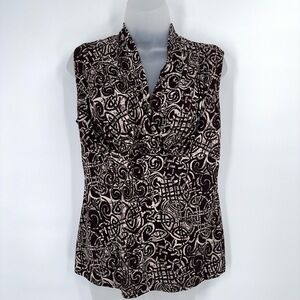 Y2K Cowl Neck Top Womens Size L Cream Brown Babydoll Boho 90s Retro Earthy 2000s